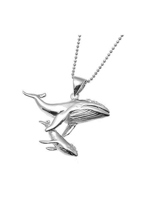 Arthur's Jewelry 925 Sterling Silver Hawaiian Humpback Whale Mother Baby Pendant