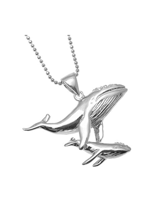 Arthur's Jewelry 925 Sterling Silver Hawaiian Humpback Whale Mother Baby Pendant