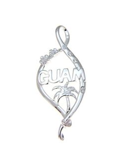 925 Sterling Silver Guam Palm Tree Flower cz Slider Pendant