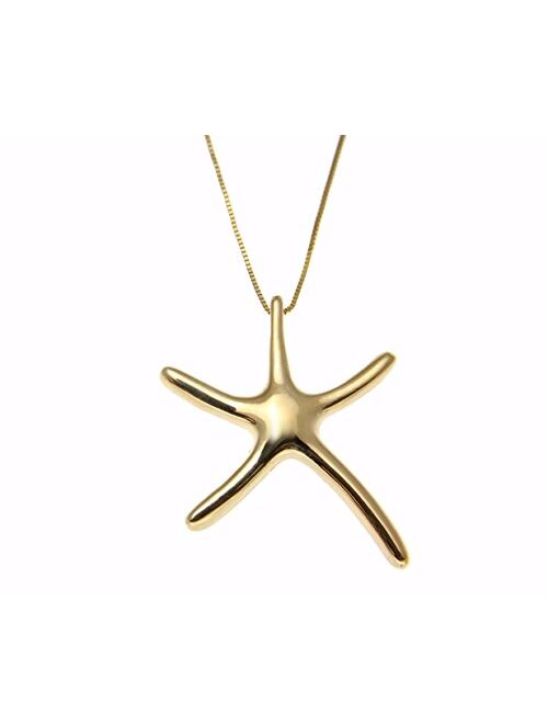 Arthur's Jewelry 14K Solid Yellow Gold Large Shiny Hawaiian Seastar Starfish Slide Pendant Charm