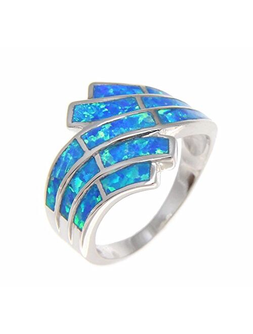 Arthur's Jewelry Sterling Silver 925 Women Men Blue Synthetic Opal Ring Size 5-10