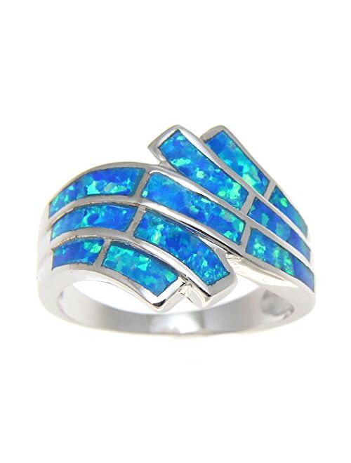 Arthur's Jewelry Sterling Silver 925 Women Men Blue Synthetic Opal Ring Size 5-10