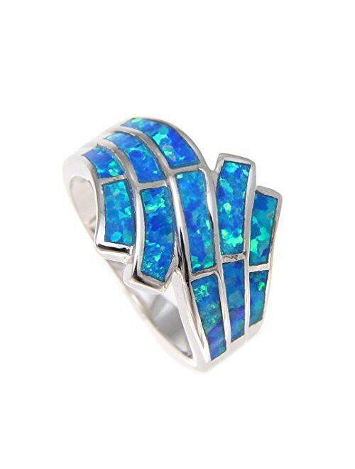 Arthur's Jewelry Sterling Silver 925 Women Men Blue Synthetic Opal Ring Size 5-10