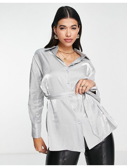 River Island belted shirt in silver