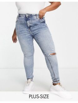 Plus high rise sculpt skinny ripped jean in blue