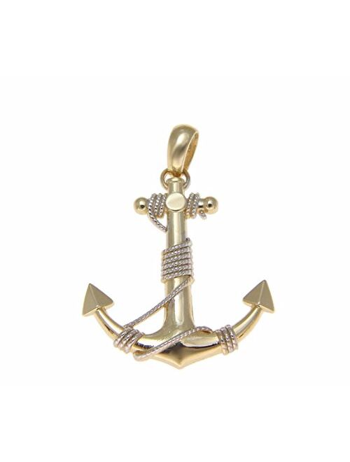 Arthur's Jewelry 14k Solid Yellow Gold Hawaiian Anchor White Gold Rope Charm Pendant 23.80mm