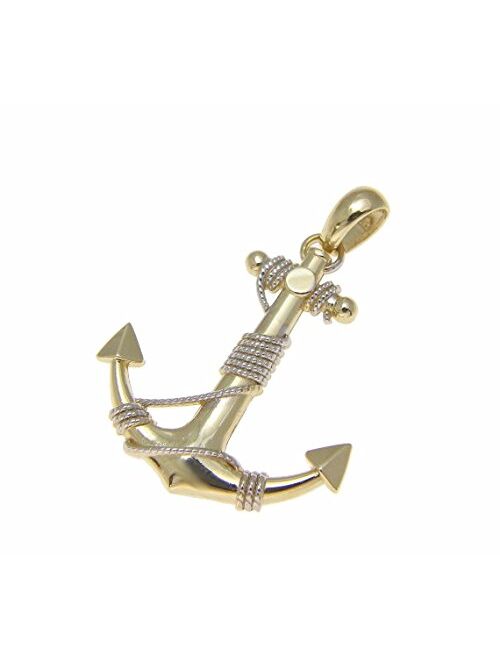 Arthur's Jewelry 14k Solid Yellow Gold Hawaiian Anchor White Gold Rope Charm Pendant 23.80mm