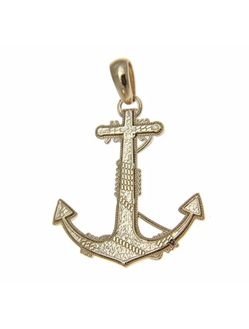 Arthur's Jewelry 14k Solid Yellow Gold Hawaiian Anchor White Gold Rope Charm Pendant 23.80mm