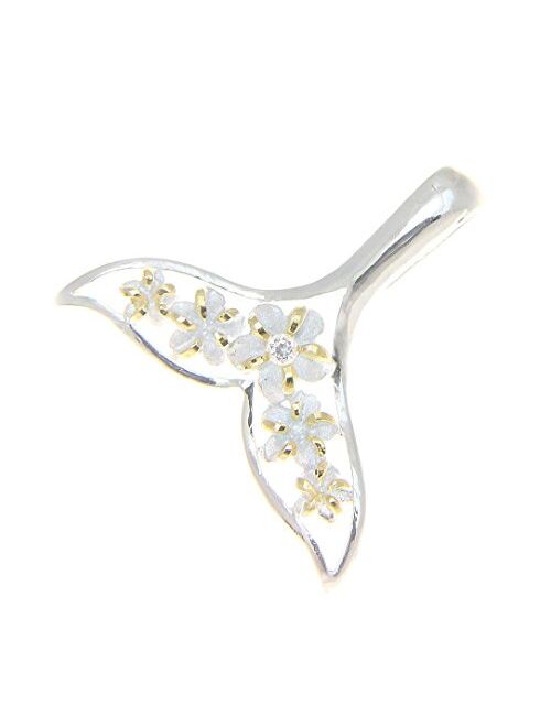 Arthur's Jewelry 925 sterling silver 2 tone yellow gold plated Hawaiian plumeria flower whale tail pendant