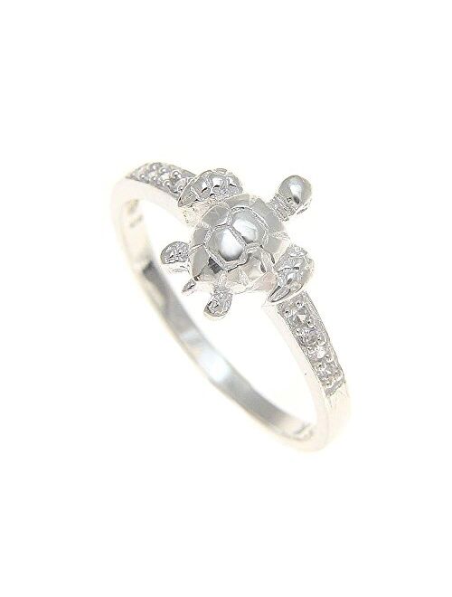 Arthur's Jewelry Sterling Silver 925 Hawaiian sea Turtle Ring with Clear cz Size 3-10