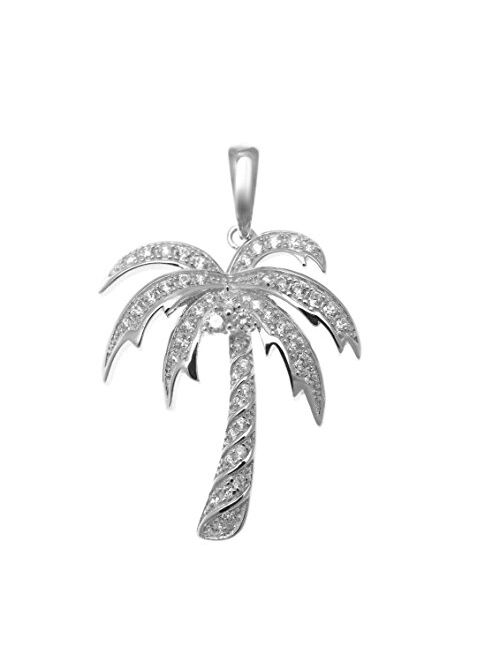 Arthur's Jewelry Rhodium Plated 925 Sterling Silver Hawaiian Palm Tree cz 25.25mm Pendant