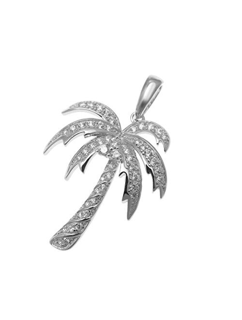 Arthur's Jewelry Rhodium Plated 925 Sterling Silver Hawaiian Palm Tree cz 25.25mm Pendant