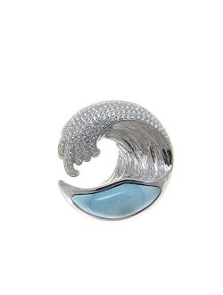 Solid 925 Sterling Silver larimar Hawaiian Ocean Wave Bling cz 29.50mm Pendant