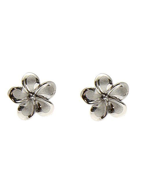 Arthur'S Jewelry 14K solid white gold Hawaiian 9mm plumeria flower stud post earrings