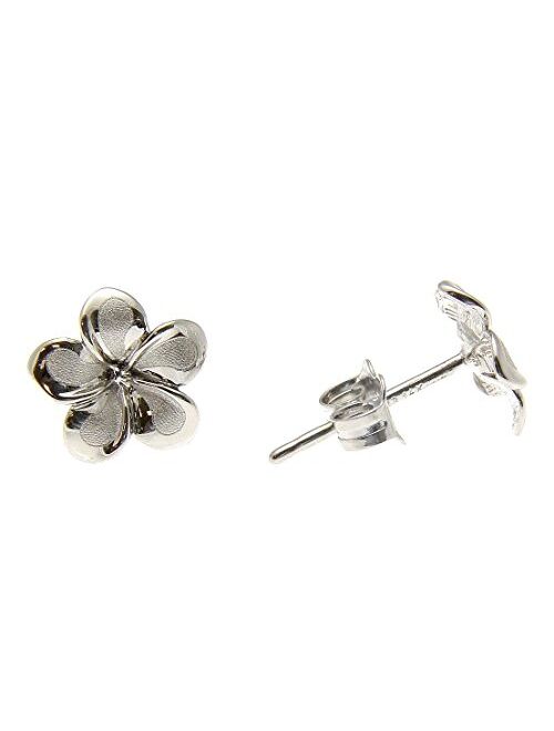 Arthur'S Jewelry 14K solid white gold Hawaiian 9mm plumeria flower stud post earrings