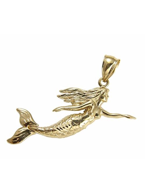 Arthur'S Jewelry 14K solid yellow gold high polish shiny Hawaiian mermaid movable tail fin pendant