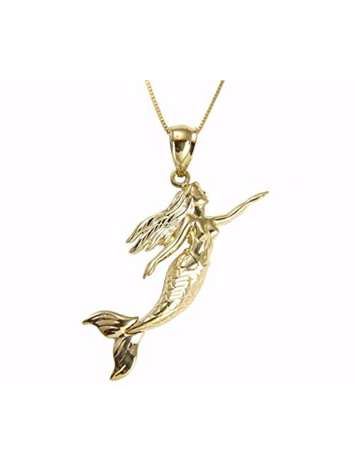 Arthur'S Jewelry 14K solid yellow gold high polish shiny Hawaiian mermaid movable tail fin pendant