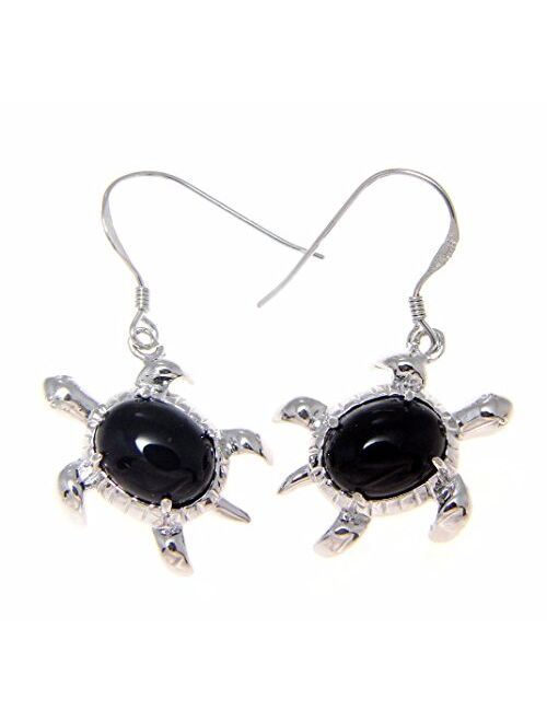 Arthur'S Jewelry 925 Sterling silver Hawaiian honu turtle genuine natural black coral hook earrings