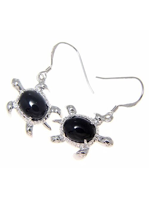 Arthur'S Jewelry 925 Sterling silver Hawaiian honu turtle genuine natural black coral hook earrings