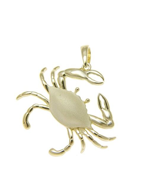 Arthur's Jewelry Yellow Gold Plated 925 Sterling Silver Hawaiian Blue Pincher Crab 31mm Pendant