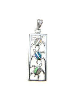 925 Sterling Silver Hawaiian Multi Synthetic Opal Vertical Honu sea Turtle Pendant