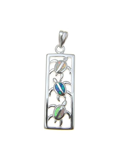 Arthur's Jewelry 925 Sterling Silver Hawaiian Multi Synthetic Opal Vertical Honu sea Turtle Pendant