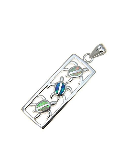 Arthur's Jewelry 925 Sterling Silver Hawaiian Multi Synthetic Opal Vertical Honu sea Turtle Pendant