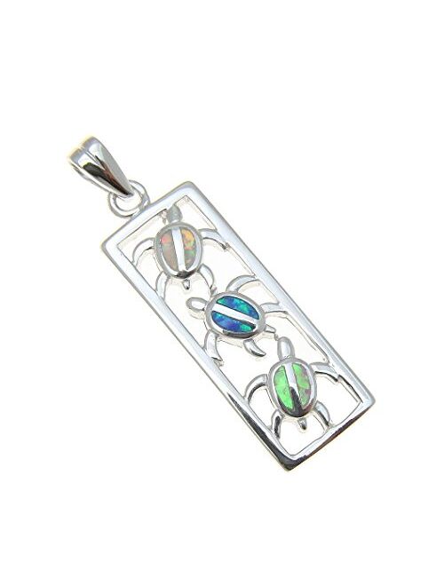 Arthur's Jewelry 925 Sterling Silver Hawaiian Multi Synthetic Opal Vertical Honu sea Turtle Pendant