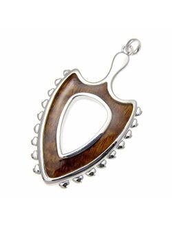 Koa Wood Hawaiian Polynesian Leiomano Shark Teeth Weapon Rhodium Plated Brass Pendant