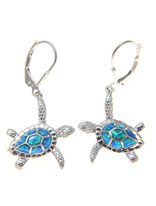 Arthur'S Jewelry 925 Sterling silver Hawaiian honu sea turtle synthetic opal leverback earrings