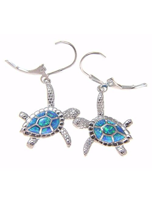 Arthur'S Jewelry 925 Sterling silver Hawaiian honu sea turtle synthetic opal leverback earrings