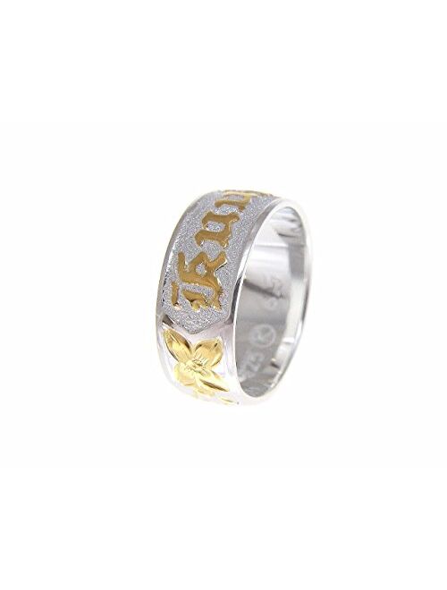 Arthur'S Jewelry 925 sterling silver Hawaiian plumeria flower scroll yellow gold plated kuuipo band ring smooth edge size 3 to 14