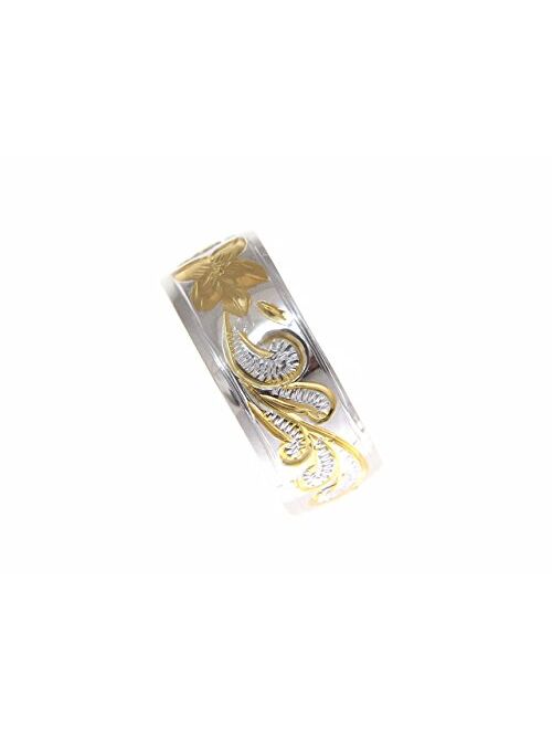 Arthur'S Jewelry 925 sterling silver Hawaiian plumeria flower scroll yellow gold plated kuuipo band ring smooth edge size 3 to 14