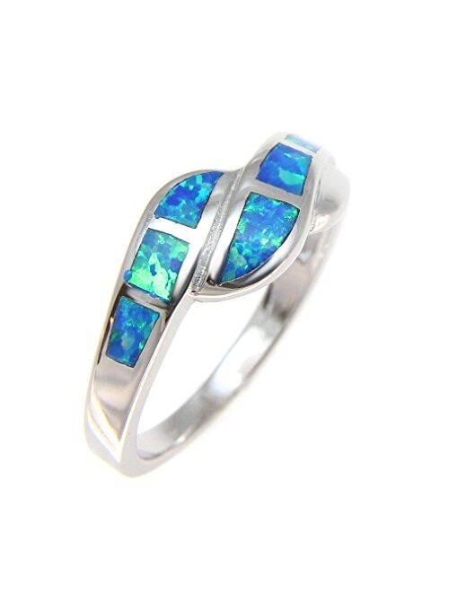 Arthur's Jewelry Sterling Silver 925 Women Men Blue Synthetic Opal Ring Size 5-10