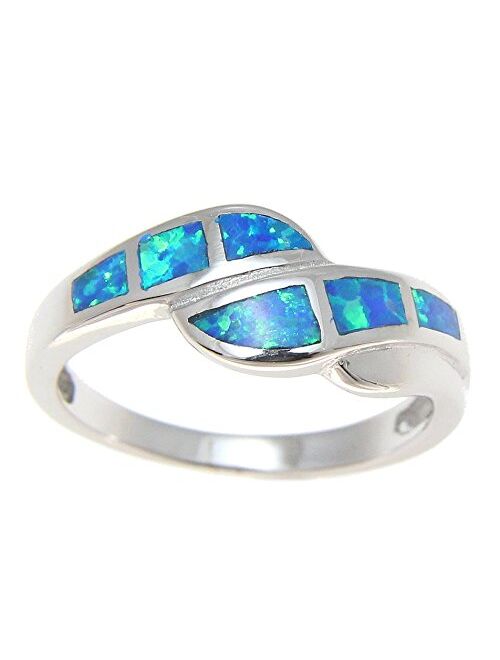 Arthur's Jewelry Sterling Silver 925 Women Men Blue Synthetic Opal Ring Size 5-10