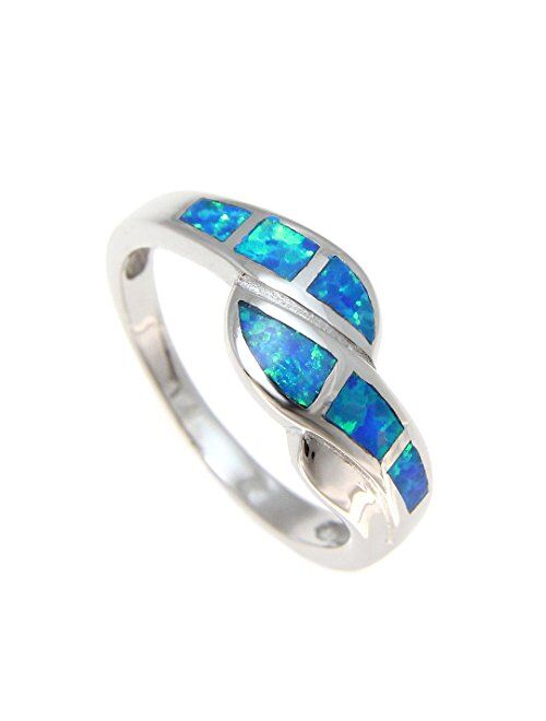 Arthur's Jewelry Sterling Silver 925 Women Men Blue Synthetic Opal Ring Size 5-10