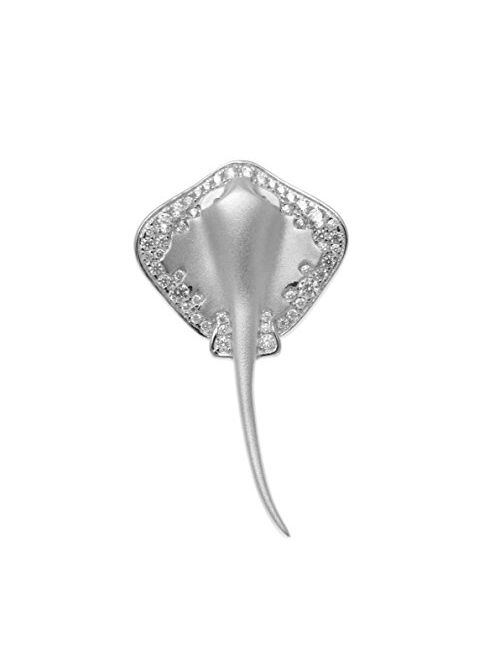 Arthur's Jewelry Rhodium Plated 925 Sterling Silver Hawaiian Stingray Fish Slide cz 21.25mm Pendant