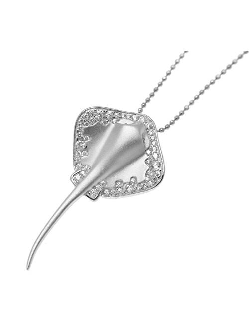 Arthur's Jewelry Rhodium Plated 925 Sterling Silver Hawaiian Stingray Fish Slide cz 21.25mm Pendant