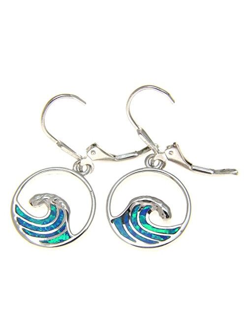 Arthur'S Jewelry 925 Sterling Silver Hawaiian ocean wave blue synthetic opal leverback earrings