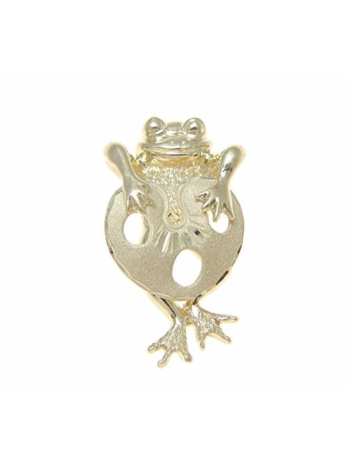 Arthur's Jewelry 14K Solid Yellow Gold Hawaiian 17mm Lucky Happy Frog Lotus Leaf Slide Pendant