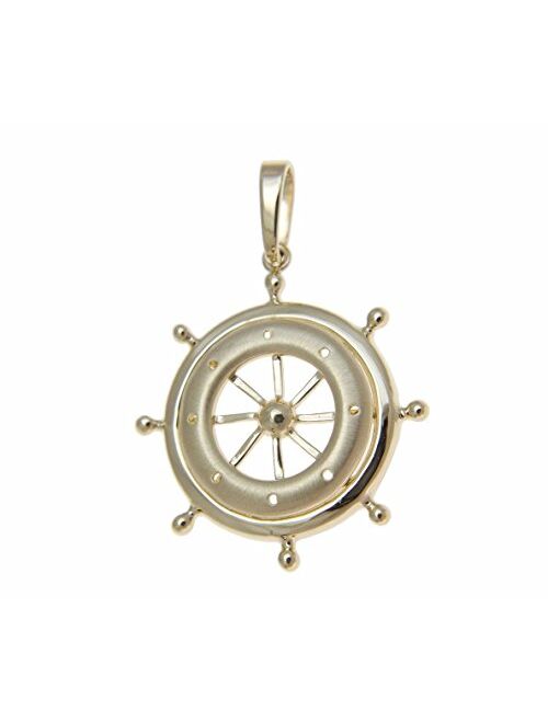 Arthur's Jewelry 14K Solid Yellow Gold 27mm Sailor Ship Wheel Charm pendent