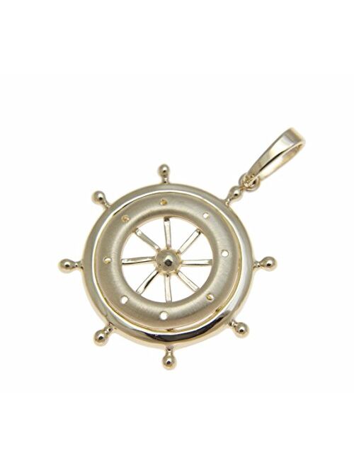 Arthur's Jewelry 14K Solid Yellow Gold 27mm Sailor Ship Wheel Charm pendent