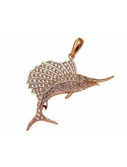 Rose Gold Plated 925 Sterling Silver Hawaiian Marlin Fish cz 38.40mm Pendant