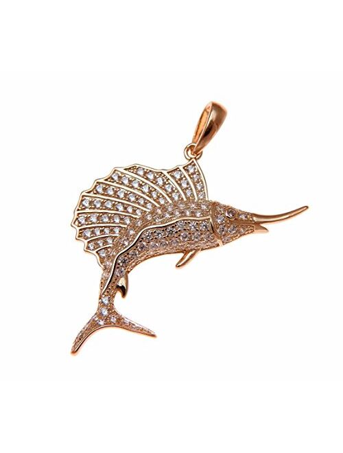 Arthur's Jewelry Rose Gold Plated 925 Sterling Silver Hawaiian Marlin Fish cz 38.40mm Pendant