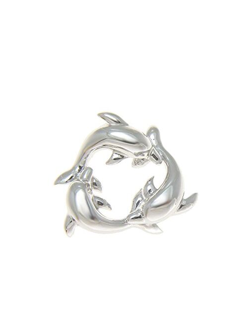 Arthur's Jewelry 925 Sterling Silver Hawaiian Swimming Dolphin Circle Charm Pendant 21mm