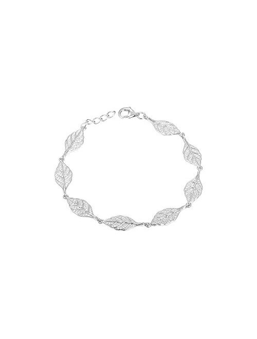 Arthur's Jewelry 925 Solid Sterling Silver Rhodium Plated Hawaiian Maile Leaf Link Bracelet cz 7"