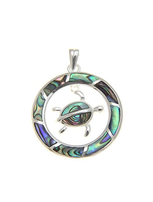 Arthur's Jewelry 925 Sterling Silver Hawaiian Honu sea Turtle Circle Abalone paua Shell Pendant