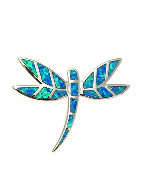 Arthur's Jewelry 925 Sterling Silver Hawaiian Blue Synthetic Opal Dragonfly silder Pendant