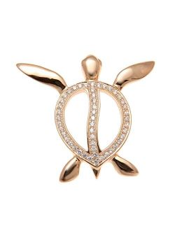 925 Sterling Silver Pink Rose Gold Plated Hawaiian Swimming Honu Turtle Slide cz Pendant