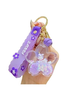 Wimeti Cute Unicorn Keychain Kawaii Liquid Quicksand Keychains Wrist Lanyard Wristlet Strap for Girl Woman